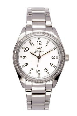 Yonger and Bresson: Silver Stainless Steel Watch with White Dial