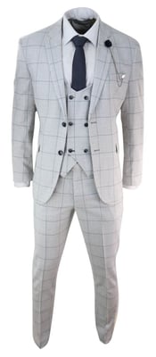 Heren 3-delig lichtgrijs geruit tweed vintage retro klassiek pak
