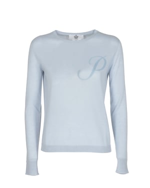 Crown Of Edinburgh Cashmere Long Sleeve Art 004 Light Blue Letter P