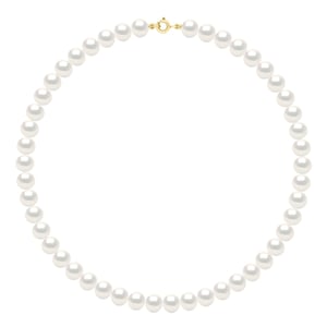 Necklace Gold - Row of Real Freshwater Pearls Semi Round 8 - 9 mm