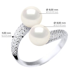 Ring You & Me Jewelry - 2 Real Cultured Freshwater Pearls Round 8-9 mm