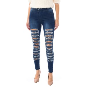 Lange denim damesbroek van elastische stof D2001
