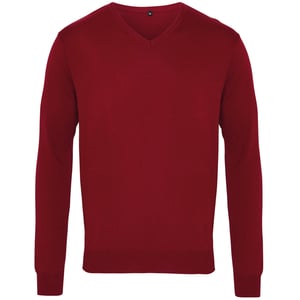 Premier Mens V-Neck Knitted Sweater (Burgundy)