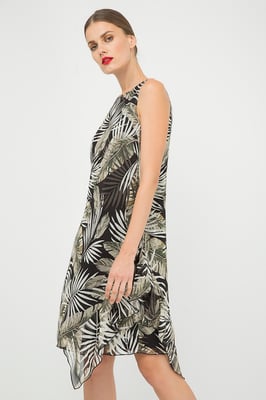 Mouwloze jurk van chiffon met print en ruches