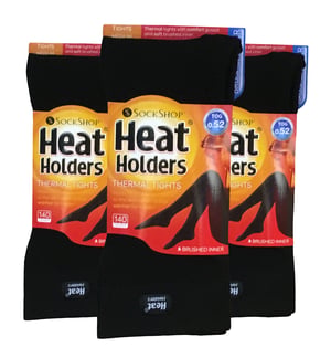 Heat Holders - 3 Pack Ladies Black Thermal Tights | Opaque Fleece Lined Tights for Winter - Black