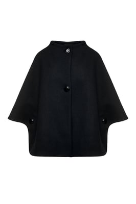 Black Faux Mouflon Cape with Buttons