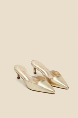 Gold Leather Kitten Heel Mules