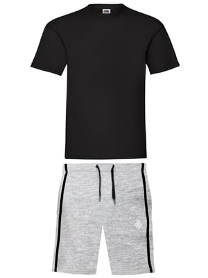 Enzo | Mens T-Shirt & Shorts Loungewear Set - Black/Grey