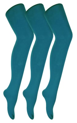 3 Pair Multipack Womens Coloured Opaque 80 Denier Tights | Sock Snob | Plain Block Colour Tights - Teal