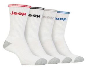 Mens Sport Crew Socks | Jeep | 4 Pack Cotton Running Socks with Reinforced Heel and Toe - White