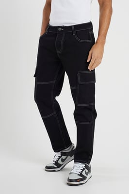Brave Soul Mens Cargo Jeans Loose Fit Combat Jeans