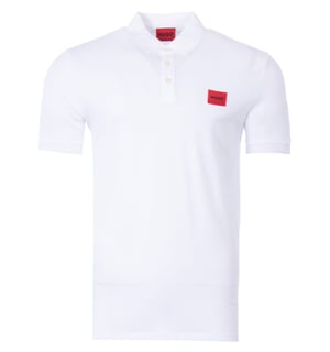 HUGO Logo Patch Sustainable Slim Fit Polo Shirt - White