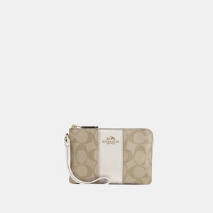 Signature PVC with Leather Stripe Corner Zip Bag