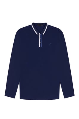 D-Rock Mens Long Sleeve Polo Shirt with Dual-Stripe Collar