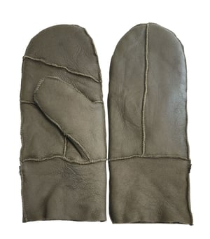Womens Green Genuine Real Sheepskin Leather Mittens Warm Gloves