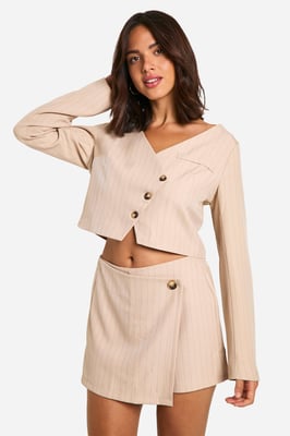 Pinstripe Wrap Front Tailored Skort