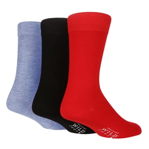 Wild Feet - 3 Pack Mens Breathable Plain Coloured Bamboo Socks