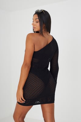 Black 'Summer' One Sleeve Crochet Knit Beach Dress