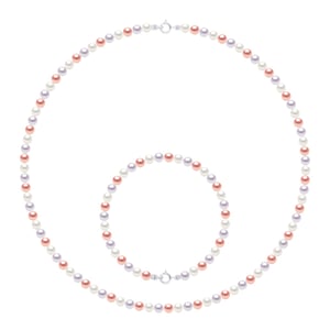 Set Necklace Bracelet is made up of : Necklace of Real Cultured Freshwater Pearls Round 4-5 mm