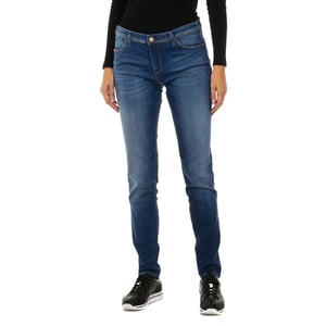 Långa denimbyxor med slitageeffekt i stretchmaterial för kvinnor 3Y5J28-5D0ZZ