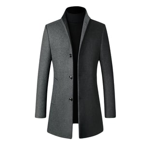 Lång Slim Fit Businessrock med ståkrage i ull för herrar Vintergrå