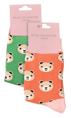 Miss Sparrow - 2 Pack Girls Bamboo Animal Patterned Socks - Bears