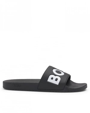 BOSS Orange Aryeh Mens Italian-Made Slides With Large Logo Detail