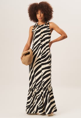 Zebra Print Tie Shoulder Maxi Dress