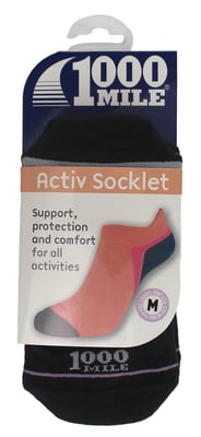 1000 Mile - Ladies Single Layer Active Sport Breathable Ankle Socks - Black