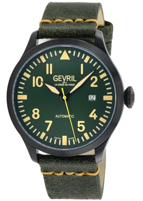 Gevril Men's Vaughn  Swiss Automatic Selitta SW200 Black/Beige Dial, Genuine Leather Watch