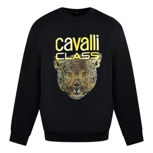 Cavalli Class Leopardtryck Logotyp Svart Tröja