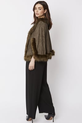 Faux Fur Faux Suede Cape Jacket