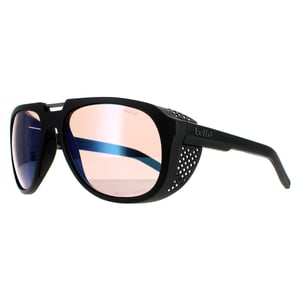 Bolle Wrap Mens Matte Black Phantom+ Polarized Photochromic Cobalt Sunglasses