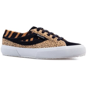 Superga Cheetah & zebra geprinte rundleren sandalen voor volwassenen (Zwart)