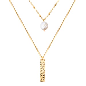 Necklace stainless steel yellow gold freshwater cultured pearl white Valero Pearls