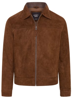 Heren Bruin Retro Klassiek Suède Leren Harrington Bikerjack - Bryne