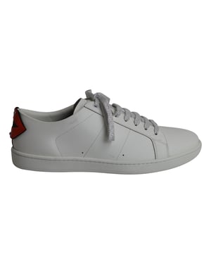 Saint Laurent Lips Classic Court Sneakers in White Leather