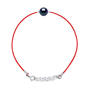 DIADEMA - Bracelet - Red Nylon - Freshwater Pearl - Black Tahiti