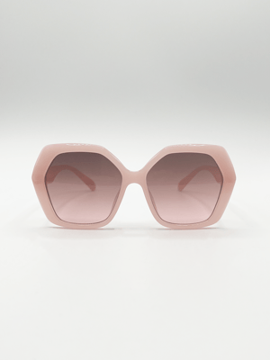 Oversized Rounded Angular Sunglasses in Pink