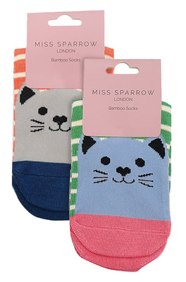 Miss Sparrow - 2 Pack Girls Bamboo Animal Patterned Socks - Kitty Cats