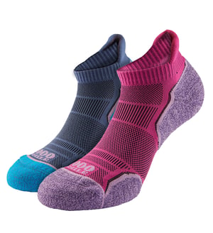 1000 Mile - 2 Pack Ladies Single Layer Soft Breathable Running Ankle Socks - Hot Pink / Lavender