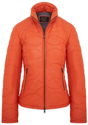 Womens Orange Puffer Quilted Bomber Leather Jacket - Hamar