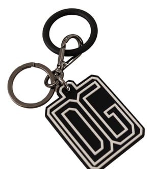 Dolce & Gabbana Svart Vit DG Gummilogo Silver Ring Herrnyckelring