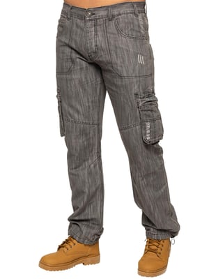 Enzo | Mens Combat Denim Jeans - Grey