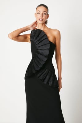 Pleated Front One Shoulder Gown