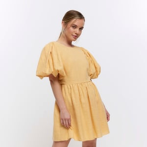 River Island Womens T-Shirt Mini Dress Petite Yellow Puff Sleeve