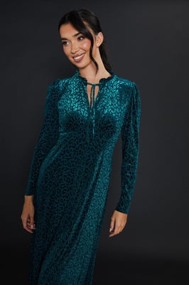 Leopard Burnout Long Sleeve Midi Dress
