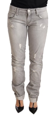 Acht Grå Tårade Bomulls Slim Fit Jeans