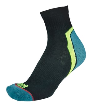 1000 Mile - Mens Active Quarter Repreve Padded Socks with Flat Toe Seam - Black / Teal
