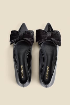 Black Patent Ballet Pumps With Velvet Bow